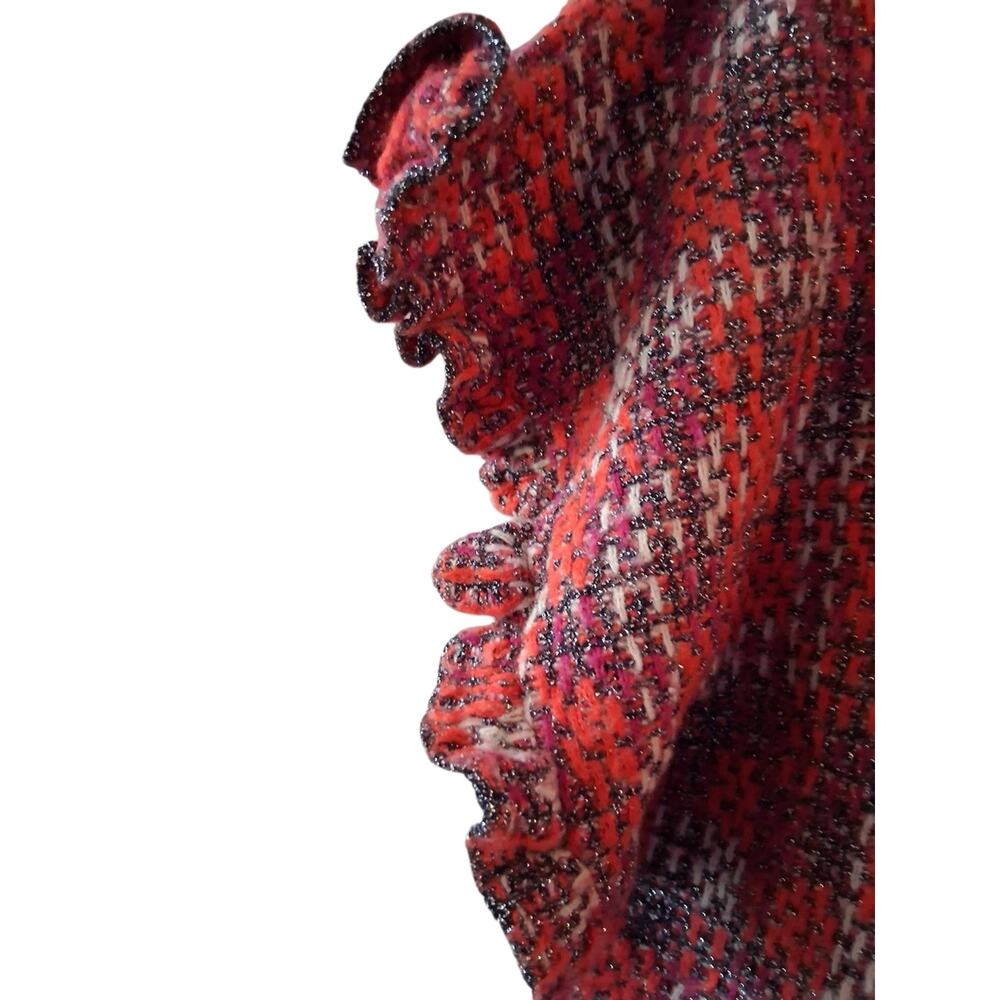 Zara Multicolor Red Ruffle-Sleeve Knit Crop Top Boho Feminine - Picture 5 of 7